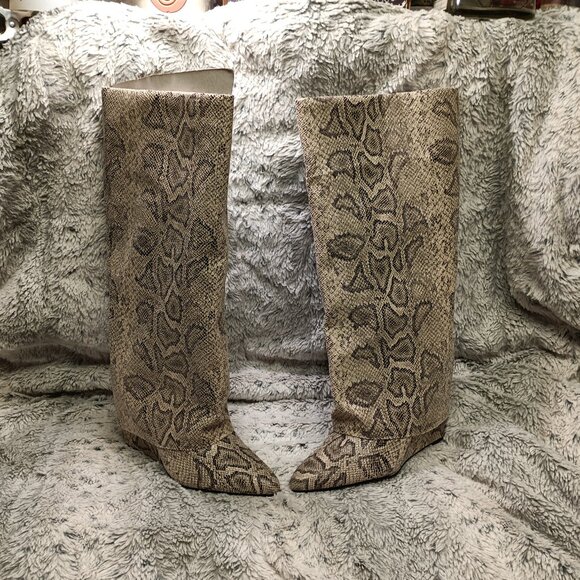 Madden Girl Women's Evander Fold Over Tall Wedge Dress Boot Snake Skin - Picture 3 of 4